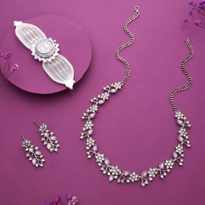 brado jewellery Brass Gold-plated Silver, White, Purple Jewellery Set(Pack of 1)