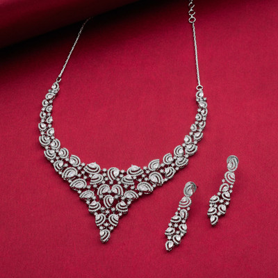 Kushal's Fashion Jewellery Copper Gold-plated White Jewellery Set(Pack of 3)