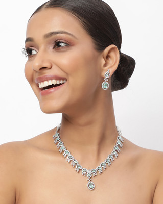 Trink Alloy Rhodium Green Jewellery Set(Pack of 4)