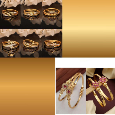 Parisal Brass Gold-plated Multicolor, Purple, Yellow Jewellery Set(Pack of 8)