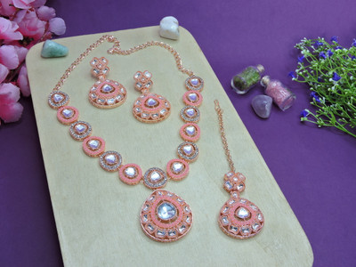 VATSALYA creation Alloy Gold-plated Pink Jewellery Set(Pack of 1)