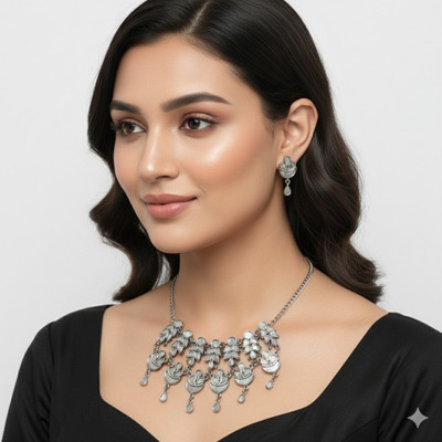Dazzzle Brass, Oxidised Silver, Alloy Silver Silver Jewellery Set(Pack of 1)