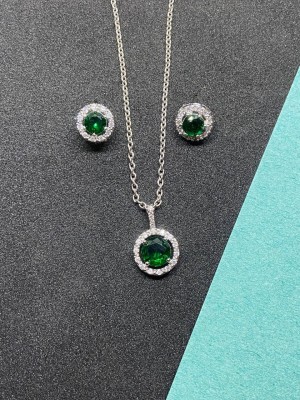 Pihoo Enterprise Alloy Silver Green Jewellery Set(Pack of 1)