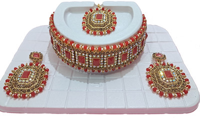 Hemshail Alloy Gold-plated Red Jewellery Set(Pack of 4)