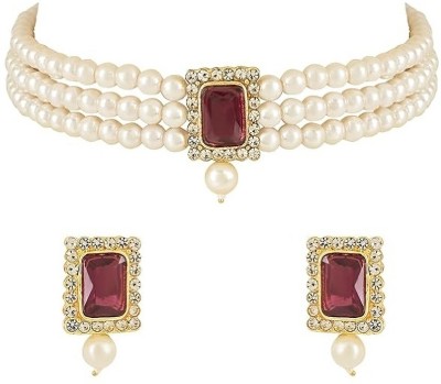 White pearl Alloy Gold-plated Maroon, White Jewellery Set(Pack of 2)