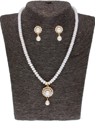 Sri Jagdamba Pearls Mother of Pearl Gold-plated White Jewellery Set(Pack of 1)