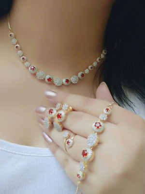 Shineher Alloy Gold-plated Red Jewellery Set(Pack of 1)