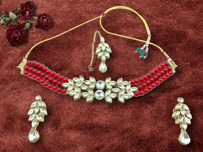 RAUNAK CREATION Alloy Gold-plated Maroon Jewellery Set(Pack of 1)