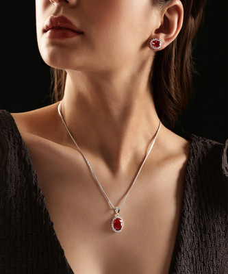 RUBANS Brass Rhodium Silver, Red Jewellery Set(Pack of 2)