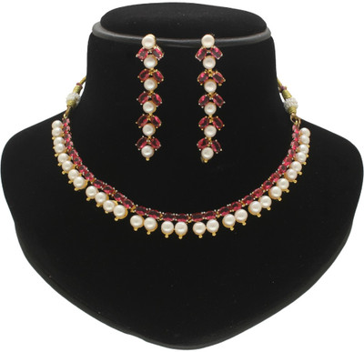 Sri Jagdamba Pearls Alloy Gold-plated White Jewellery Set(Pack of 2)