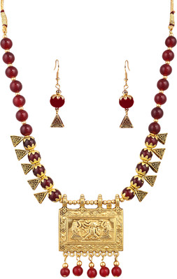 Gauri Fashions Alloy Gold-plated Maroon Jewellery Set(Pack of 1)