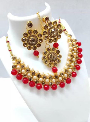 shivay Crystal Gold-plated Red Jewellery Set(Pack of 1)