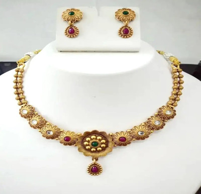SUNDHA CREATION Copper, Alloy Gold-plated Gold, Green, Pink Jewellery Set(Pack of 1)