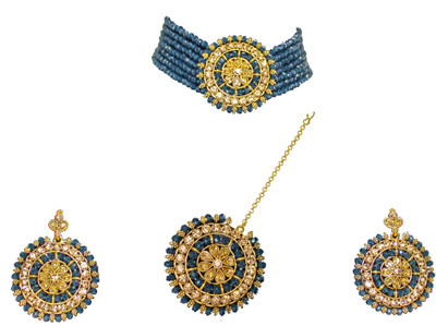 Nifty Crystal Gold-plated Blue Jewellery Set(Pack of 4)