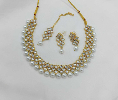 RAHUL TRADERS Stone Gold-plated White Jewellery Set(Pack of 1)