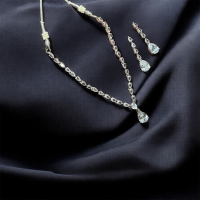 Akash Alloy Silver White Jewellery Set(Pack of 1)