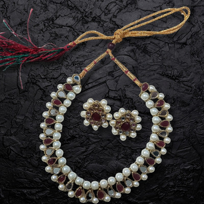 Blink N Shine Brass Gold-plated Red Jewellery Set(Pack of 1)