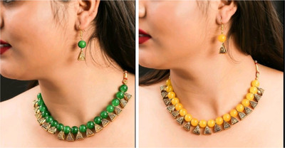 Ronak Jewels Alloy Gold-plated Green, Yellow Jewellery Set(Pack of 2)
