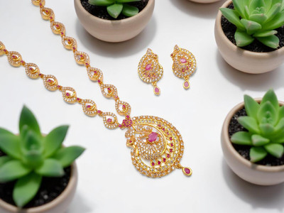 Pretty Queen Brass, Copper Gold-plated White, Gold, Pink Jewellery Set(Pack of 2)