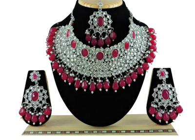 VATSALYA creation Alloy Ruby Red, White Jewellery Set(Pack of 1)