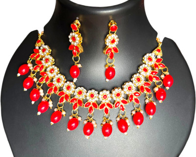 Anjula Creation Metal Gold-plated Red Jewellery Set(Pack of 1)