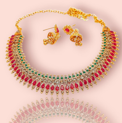 Sk Creation Brass Brass, Gold-plated Red Jewellery Set(Pack of 1)