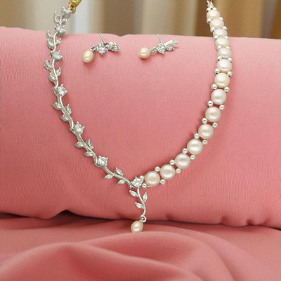 Sri Jagdamba Pearls Alloy Gold-plated Pink Jewellery Set(Pack of 2)