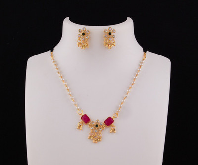 Dharmkul Brass, Alloy Gold-plated Red Jewellery Set(Pack of 1)