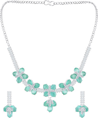 mahi Alloy Rhodium Green Jewellery Set(Pack of 2)
