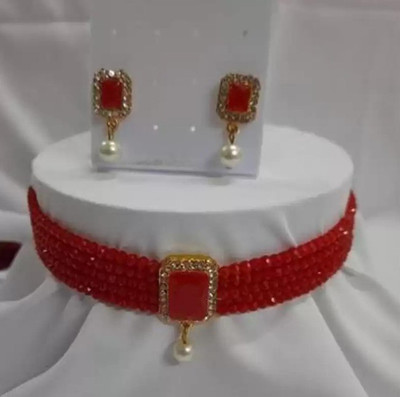 ABHRIK IMITATION Crystal Gold-plated Red, Gold Jewellery Set(Pack of 1)