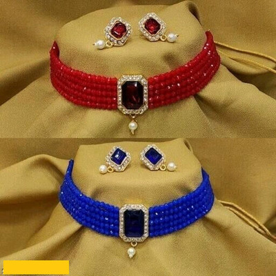 Ruhi Alloy Gold-plated Blue, Red Jewellery Set(Pack of 1)
