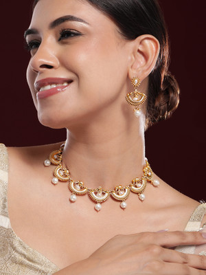 RUBANS Brass Gold-plated Gold, White Jewellery Set(Pack of 1)