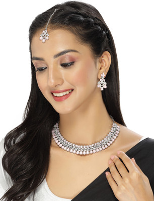Sukkhi Alloy Rhodium Pink Jewellery Set(Pack of 1)
