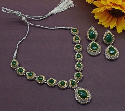 Aashish Imitation Alloy Rhodium Green Jewellery Set(Pack of 3)