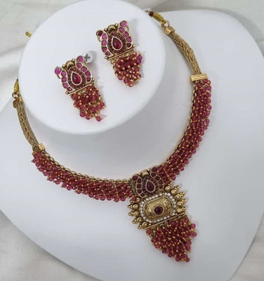 Yuzi Jewells Alloy Gold-plated Ruby Red Jewellery Set(Pack of 3)