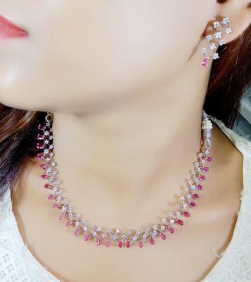 DENICRAAS Alloy Pink, Silver Jewellery Set(Pack of 1)