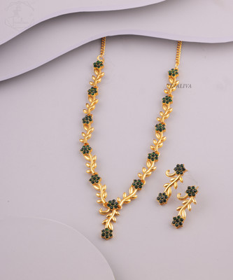 TINALIVA Brass Gold-plated Green Jewellery Set(Pack of 1)