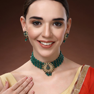 GehenabyEstele Alloy Gold-plated Green Jewellery Set(Pack of 3)