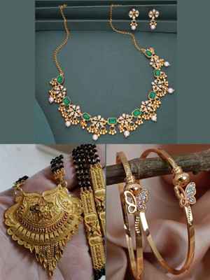VEDDAA Brass Gold-plated Ruby Red Jewellery Set(Pack of 3)