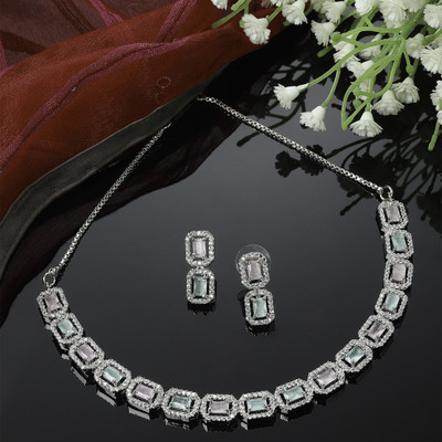 ZENEME Brass Rhodium Multicolor Jewellery Set(Pack of 3)