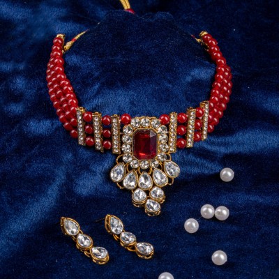 Unique Arts jewels Alloy Gold-plated Red Jewellery Set(Pack of 1)