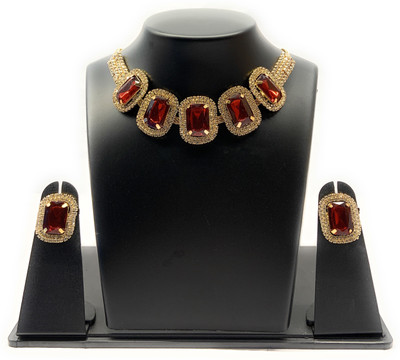 UWISH Alloy Silver Maroon Jewellery Set(Pack of 1)