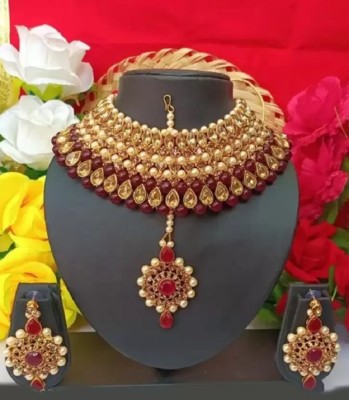 jatin imitation Metal, Stone Gold-plated Maroon, Gold Jewellery Set(Pack of 4)