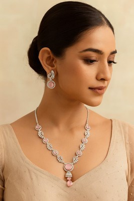 la fille d'or Brass Silver Pink Jewellery Set(Pack of 1)