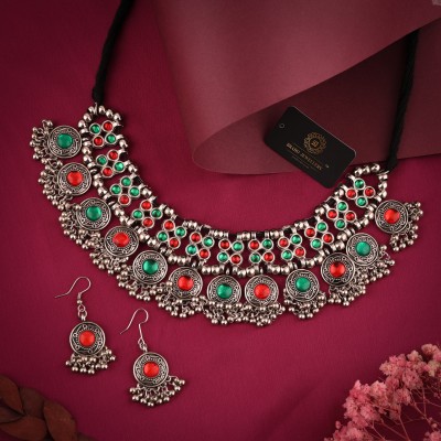 brado jewellery Resin Silver Silver, Green, Red Jewellery Set(Pack of 1)