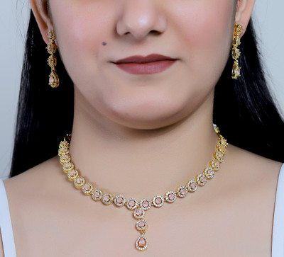 Bello Naari Brass Gold-plated Beige Jewellery Set(Pack of 1)