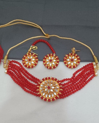MAYRA TRADING Alloy Gold-plated Red Jewellery Set(Pack of 1)