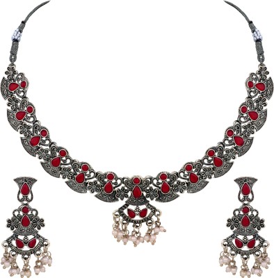 Atasi International Alloy Black Silver Silver, Ruby Red Jewellery Set(Pack of 1)