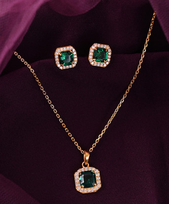 CLARA Sterling Silver Gold-plated Gold, Green Jewellery Set(Pack of 3)