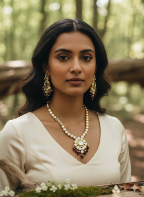 Ruvya Jewels Brass Gold-plated Red Jewellery Set(Pack of 1)